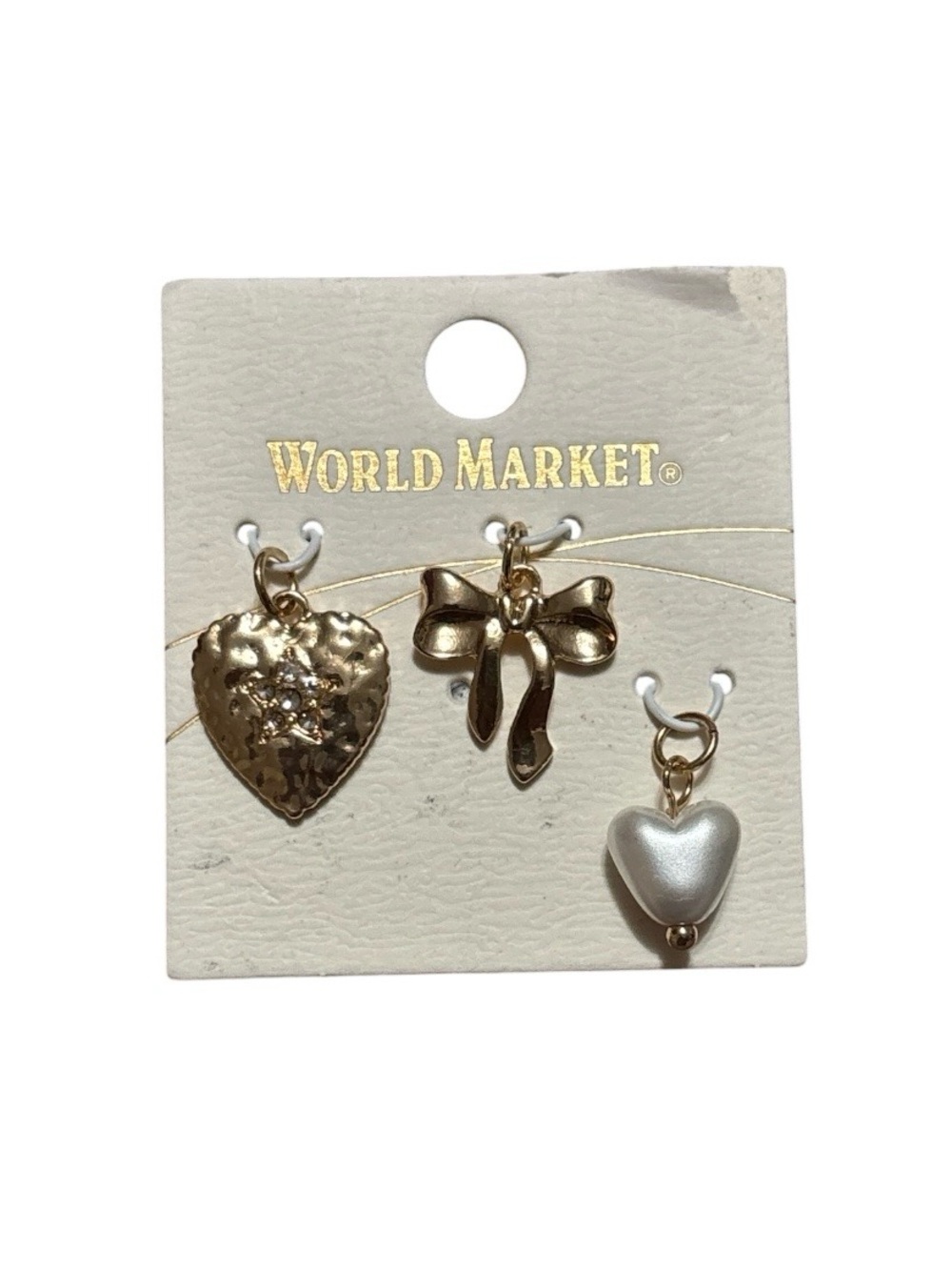 Cost Plus World Market Gold Heart, Bow & Pearl Charm Trio - Picture 2 of 4